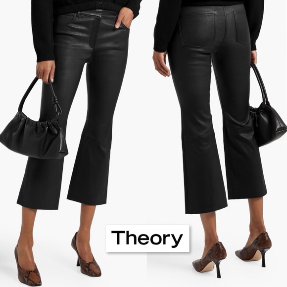 Theory 5 Pocket Flare Pant Jeans in Leather Black Size 0 Ankle Crop Quiet Luxury - Picture 4 of 16